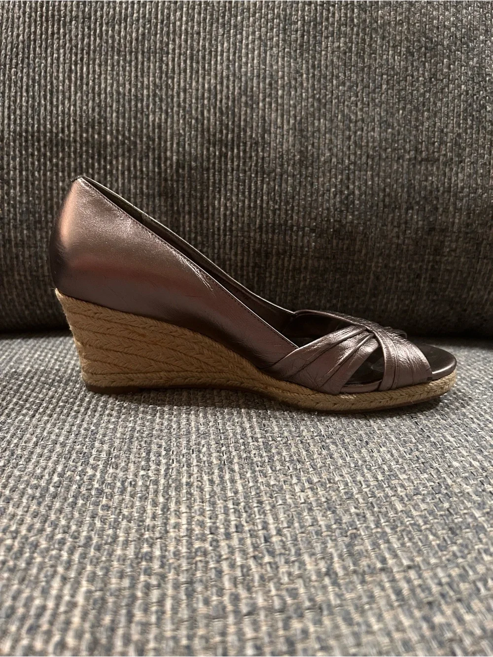 Cole Haan Metallic Brown Peep-Toe Espadrille Wedges size 7.5 Great Condition